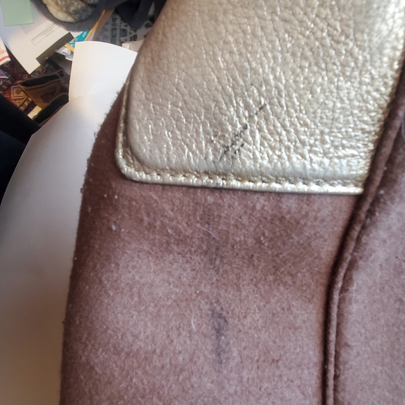 TORY BURCH WOOL LARGE TOTE.ELLA BROWN WITH GOLD ACCENTS. - Picture 11 of 15